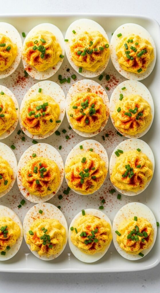 classic deviled eggs decorated on a plate