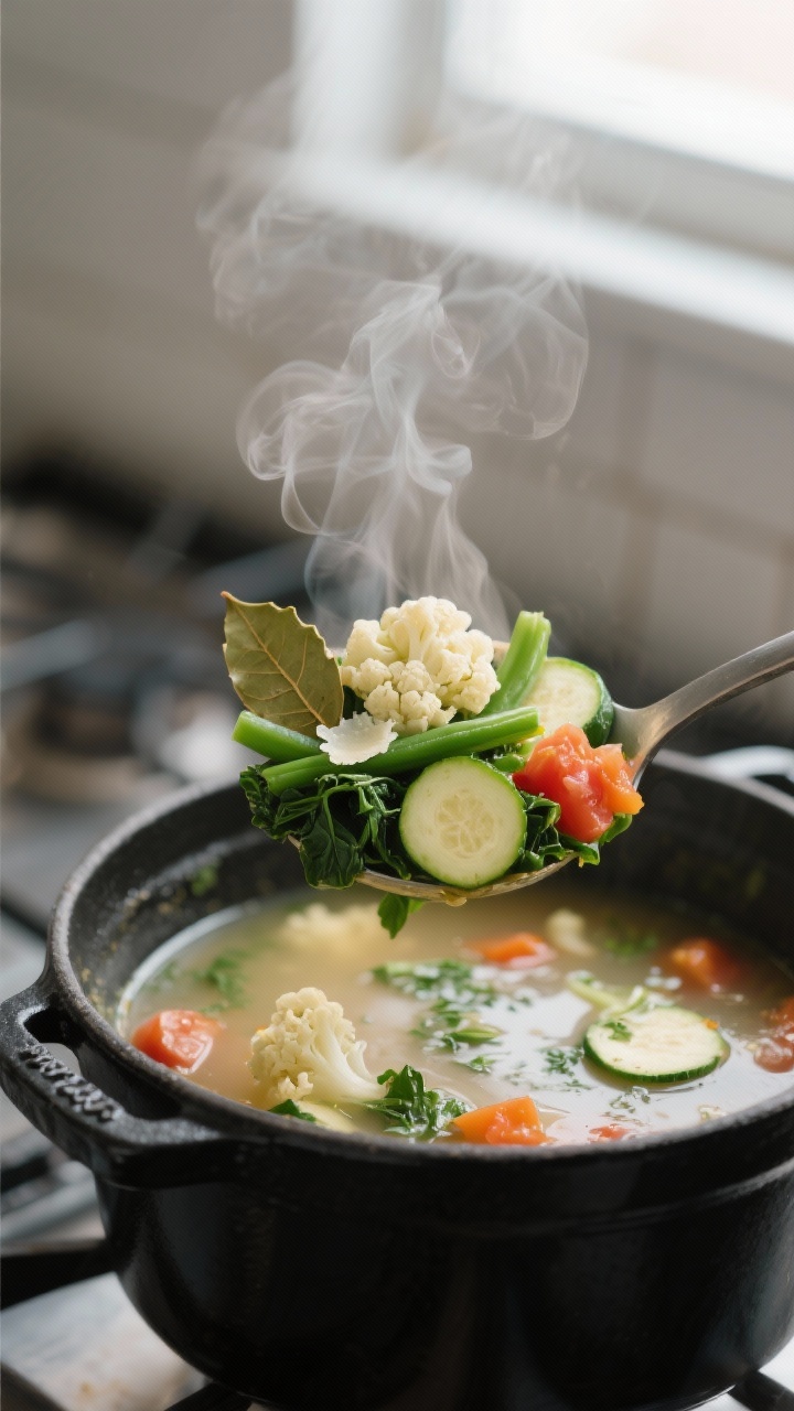 Close-up detail of low carb vegetable soup