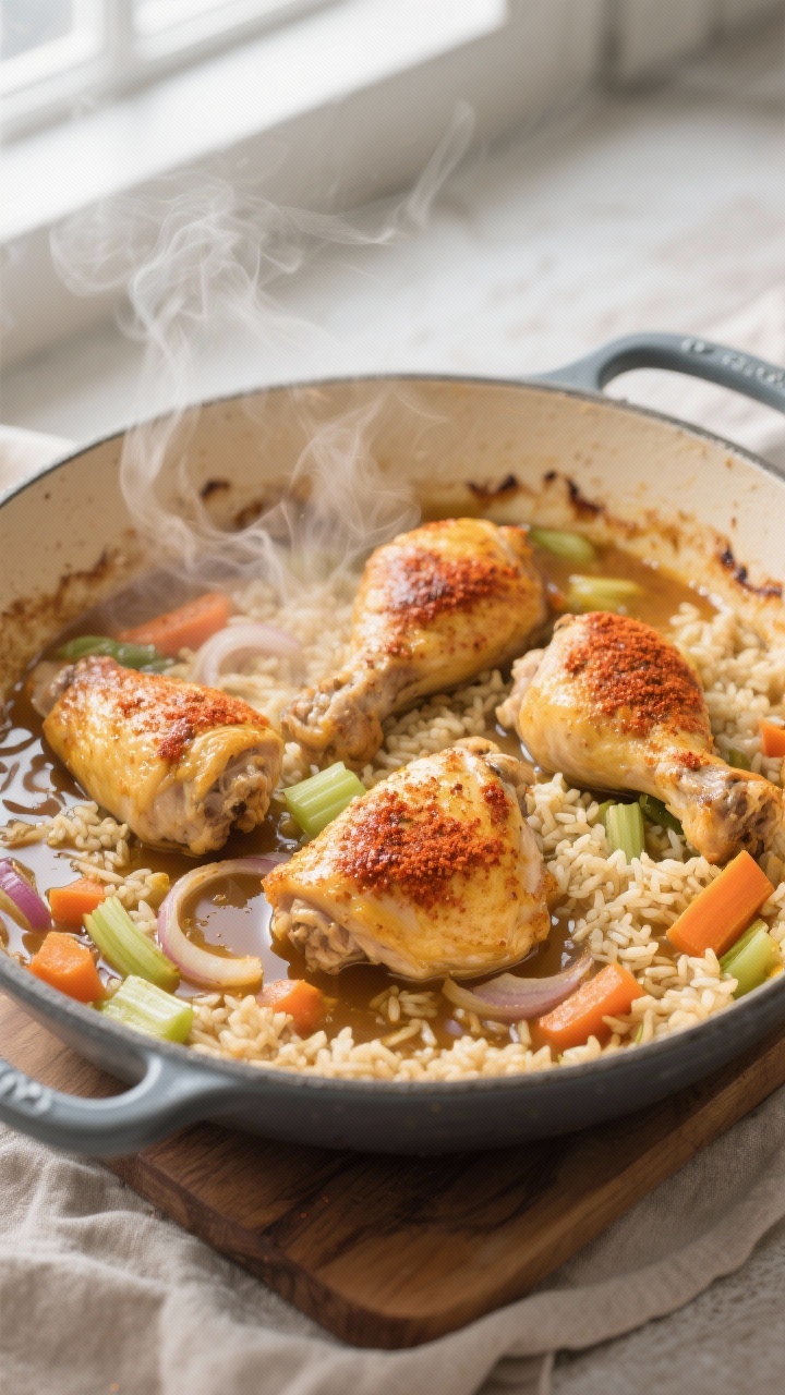 Cooking process of healthy chicken and rice casserole