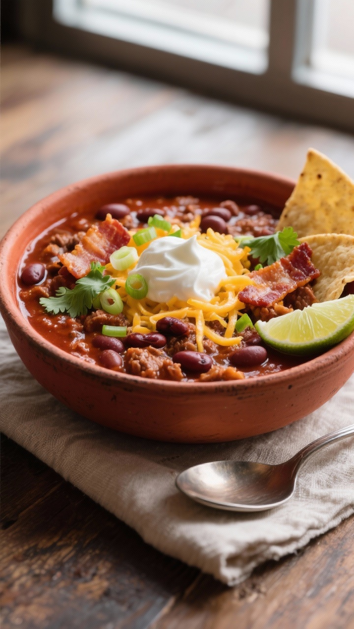 bowl of chili recipe with bacon