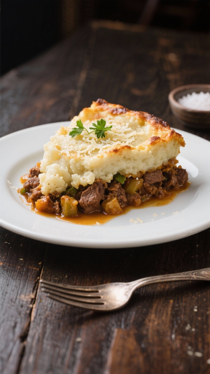 Final dish presentation: Restaurant-quality plated slice of Ultimate Low Carb Keto Shepherd’s Pie 