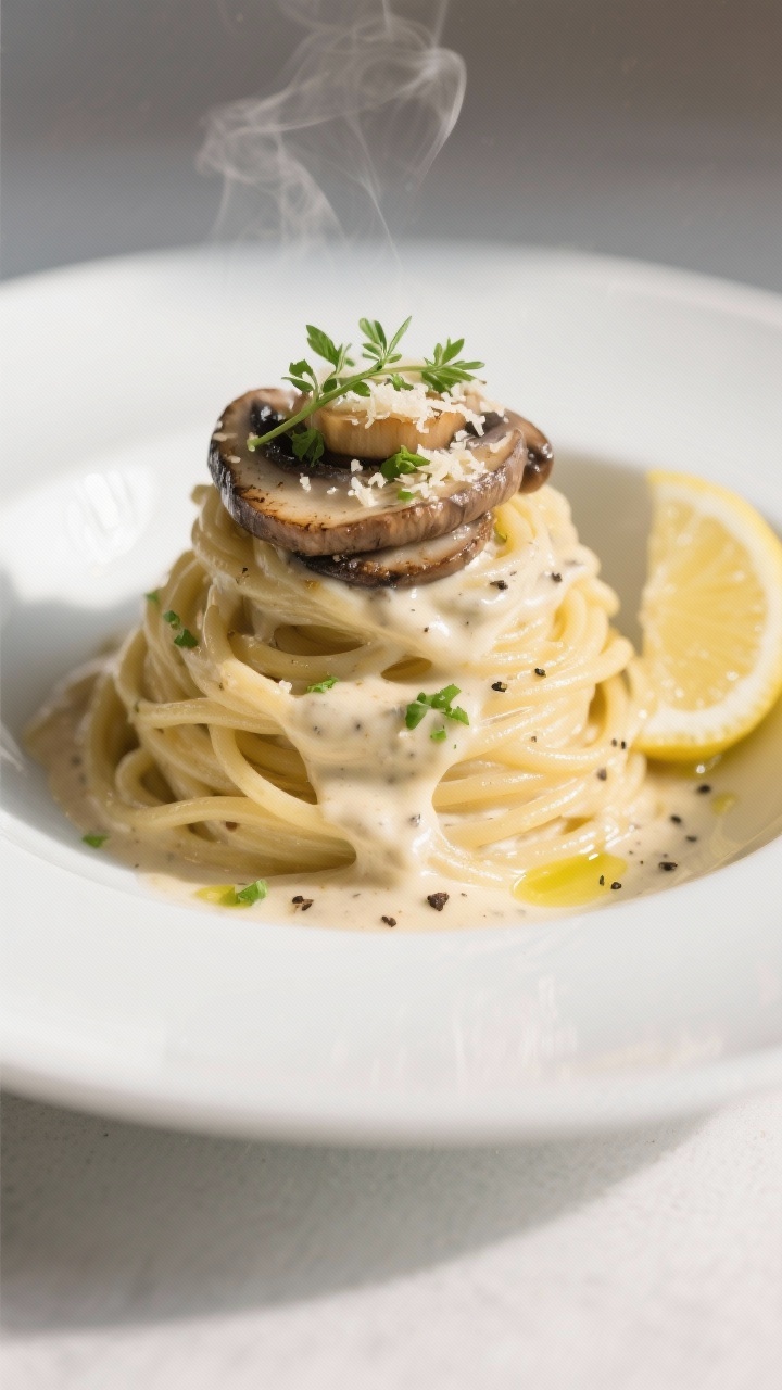 Final plated dish of Healthy Pasta With Mushrooms