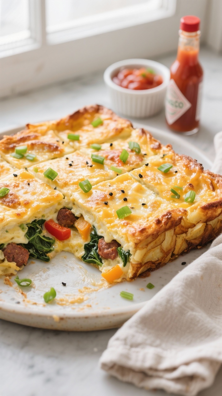 Tasty top view of healthy hashbrown breakfast casserole