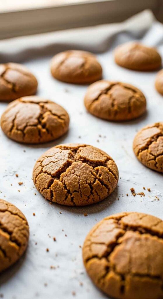 soft vegan gingerbread cookies baked on baking tray
