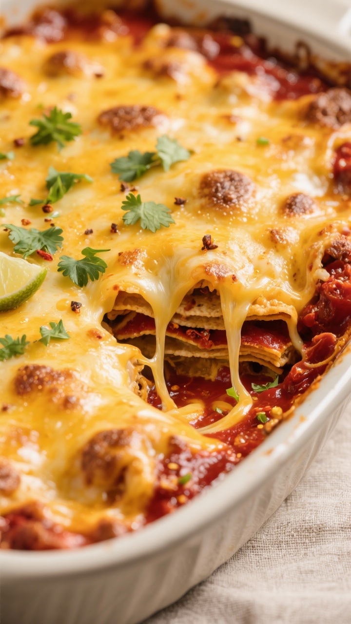 Close-up slow cooker enchilada casserole