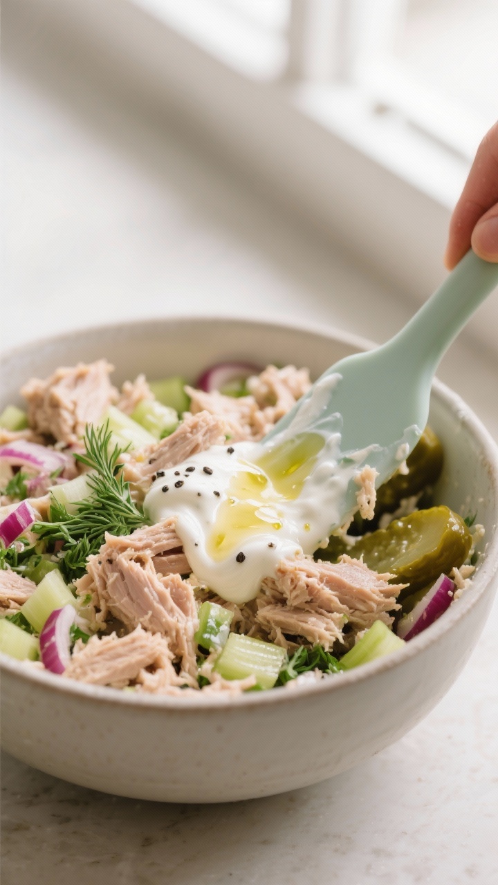 Close-up detail of high protein tuna salad