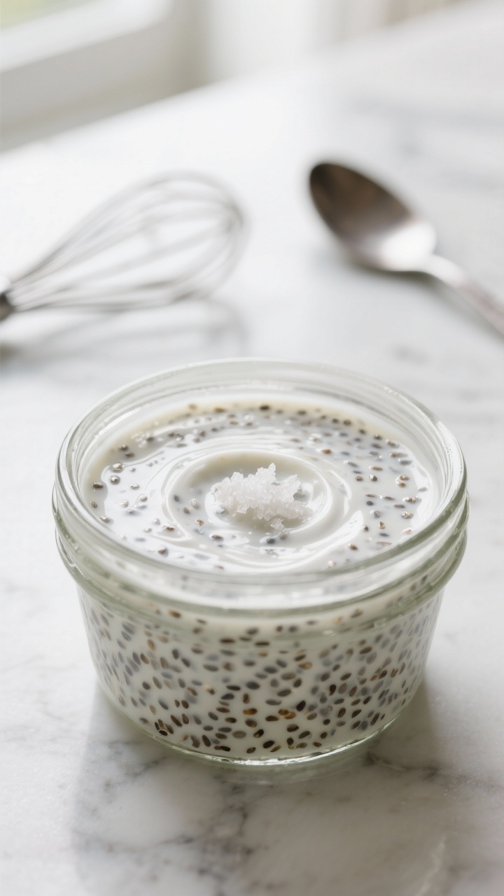 Close-up of high protein chia pudding