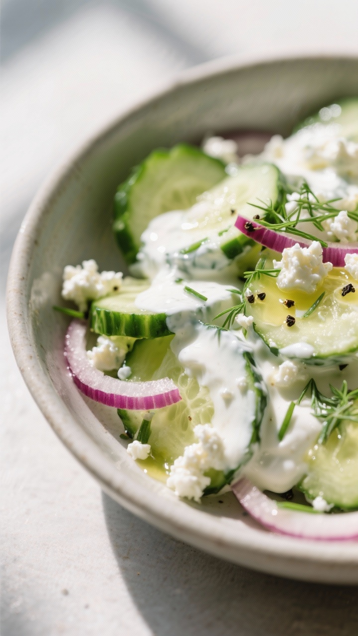 Close-up detail of high protein cucumber salad