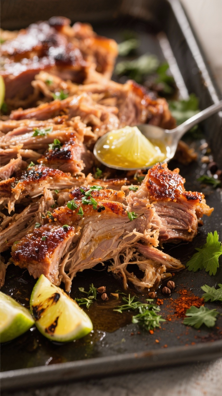 Close-up detail of slow cooker carnitas