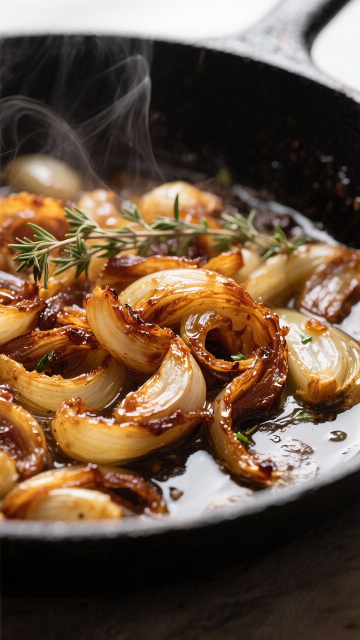 Close-up detail shot of slow cooker french onion meatballs