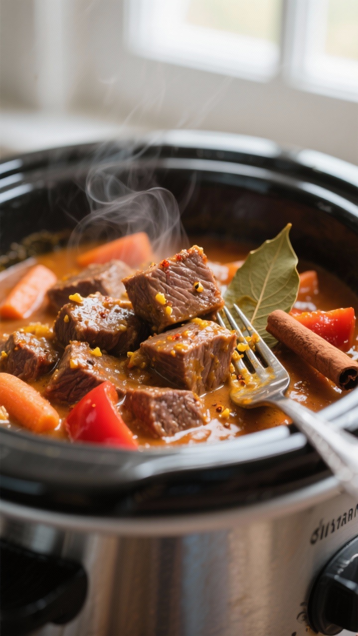 Close-up detail of slow cooker beef curry