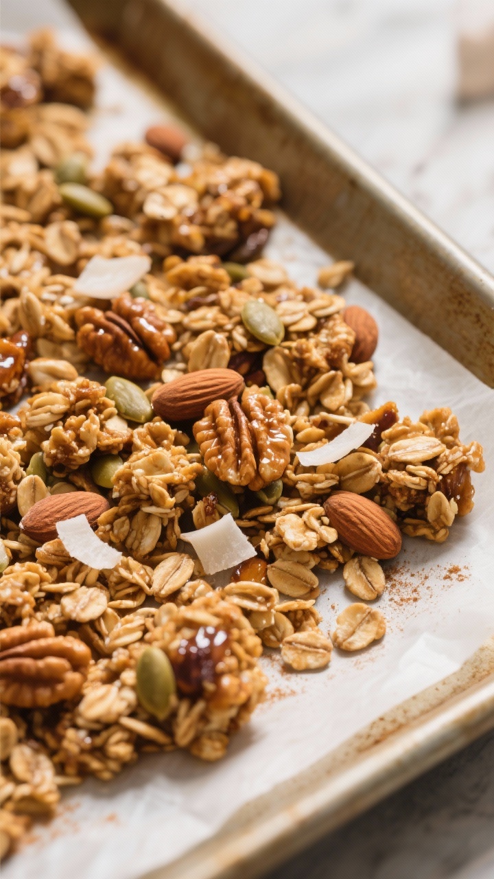 Close-up detail of high protein granola