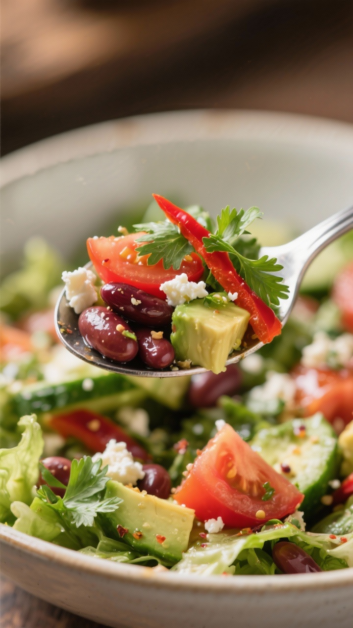 Close-up detail of high protein bean salad bowl