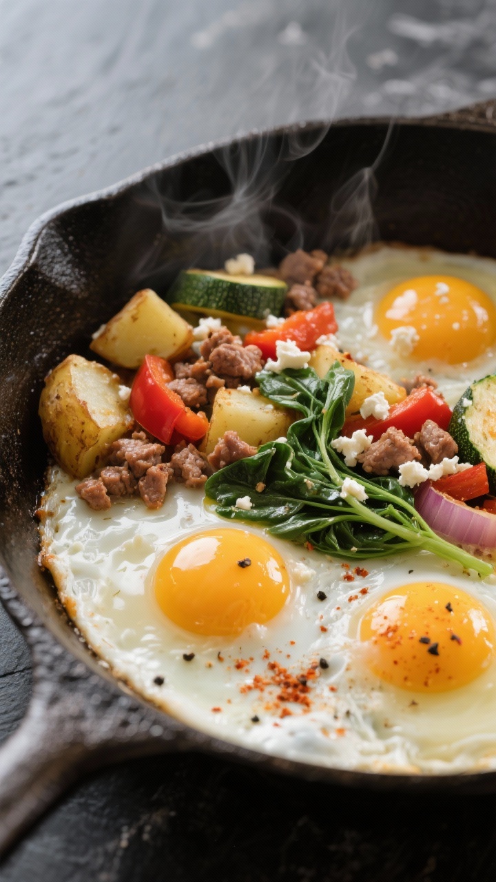 high protein breakfast eggs in skillet
