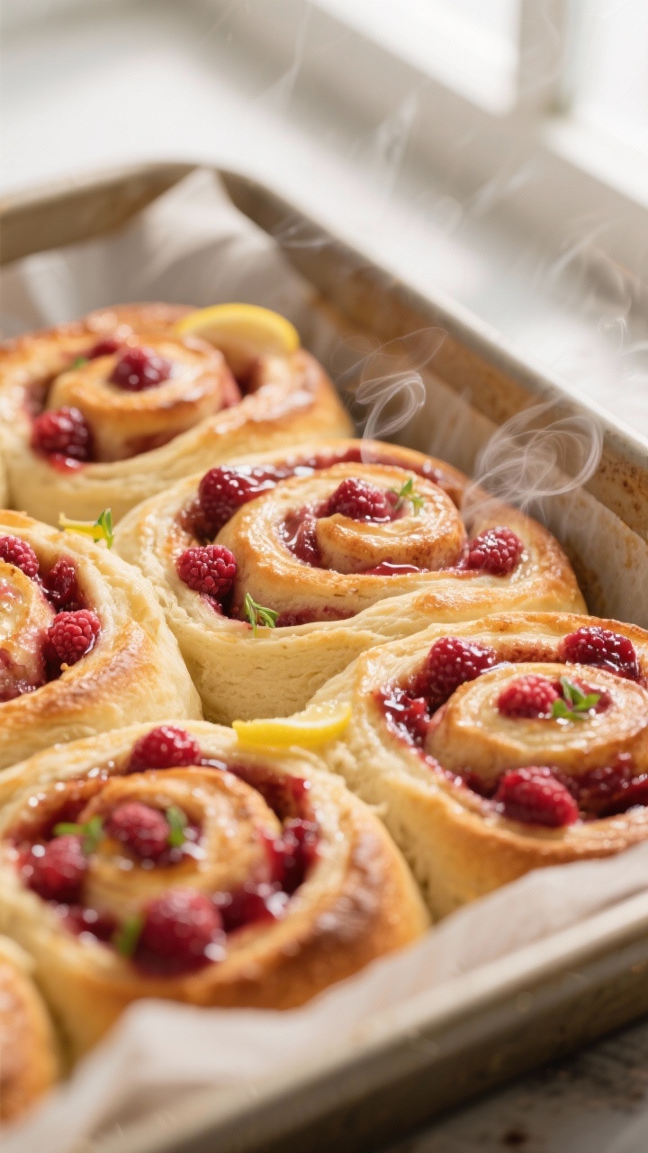 raspberry cinnamon rolls with lemon glaze