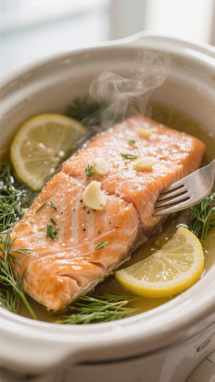 Close-up detail shot of slow cooker salmon