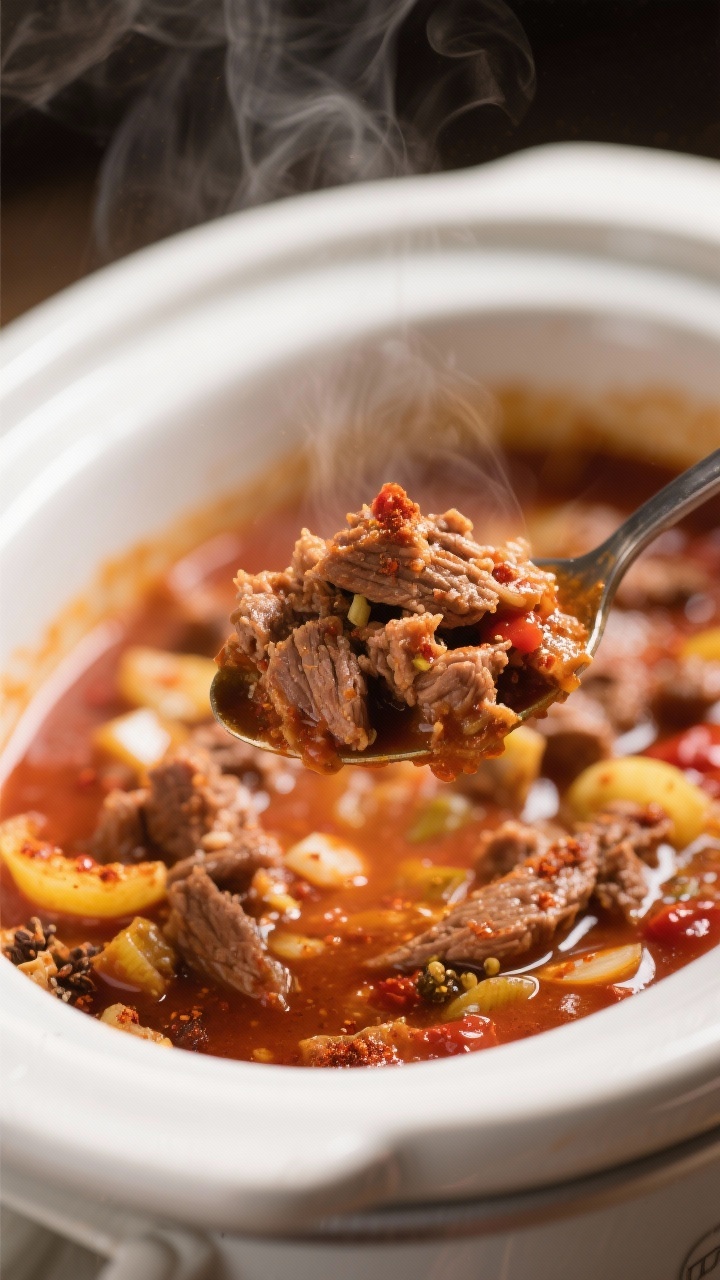 Close-up detail of slow cooker taco meat