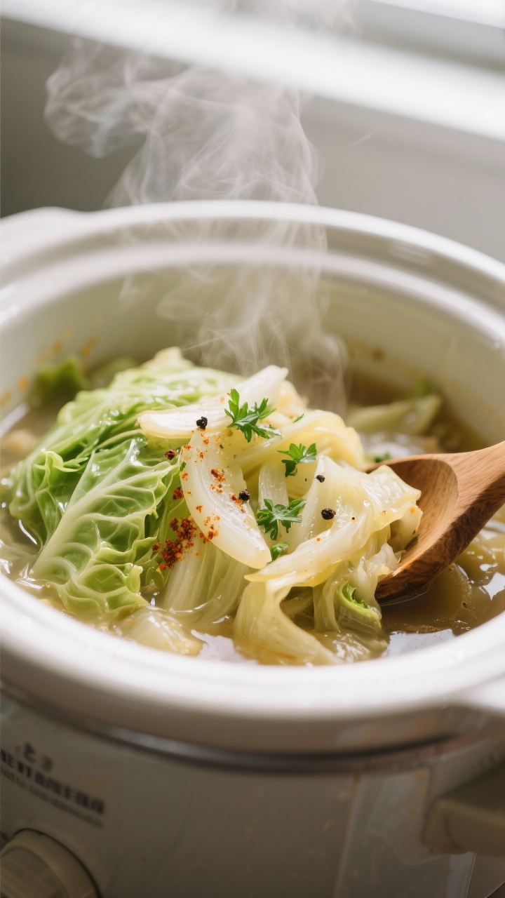 Close-up detail shot of slow cooker cabbage