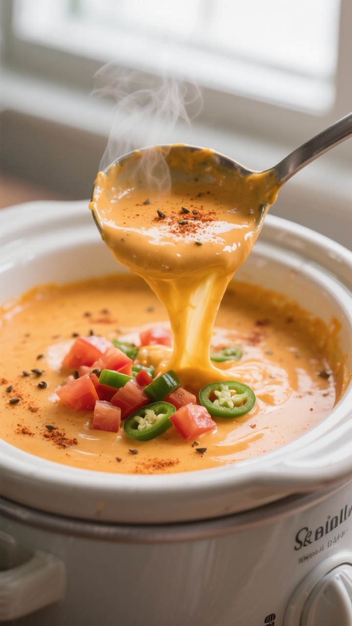 slow cooker queso dip cooking process