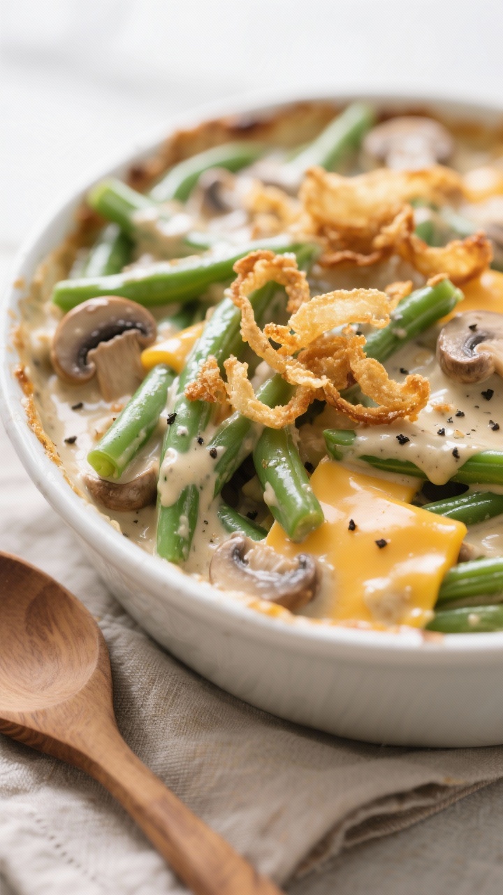 Close-up detail of slow cooker green bean casserole