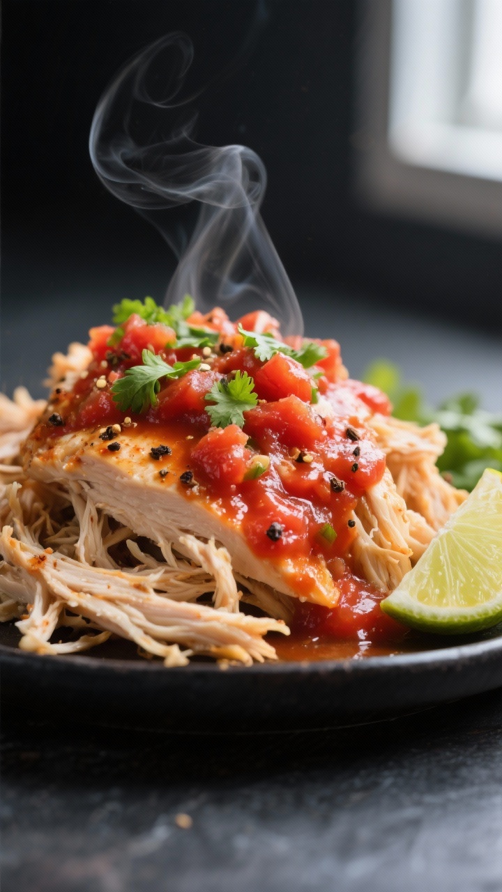 slow cooker salsa chicken served on plate