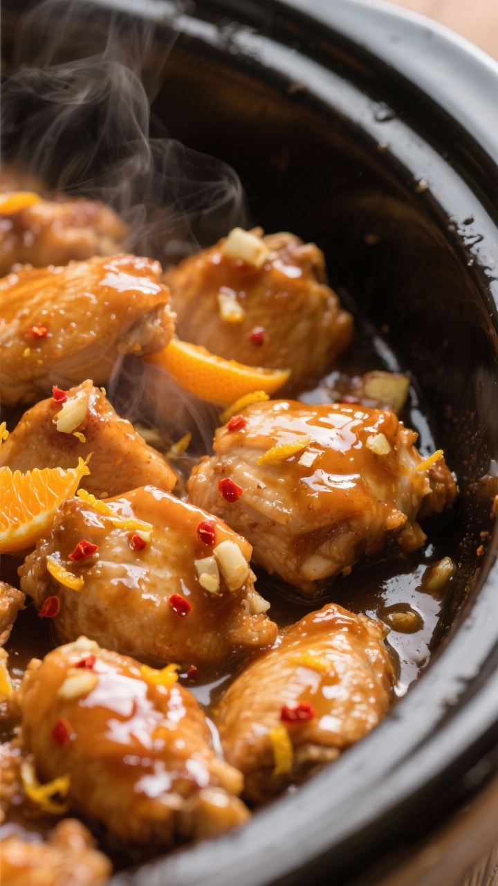 Close-up detail of slow cooker orange chicken