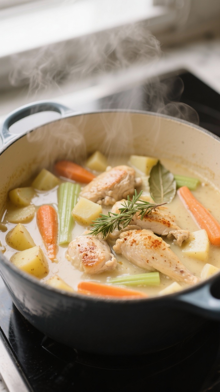 Cooking process potato soup with chicken
