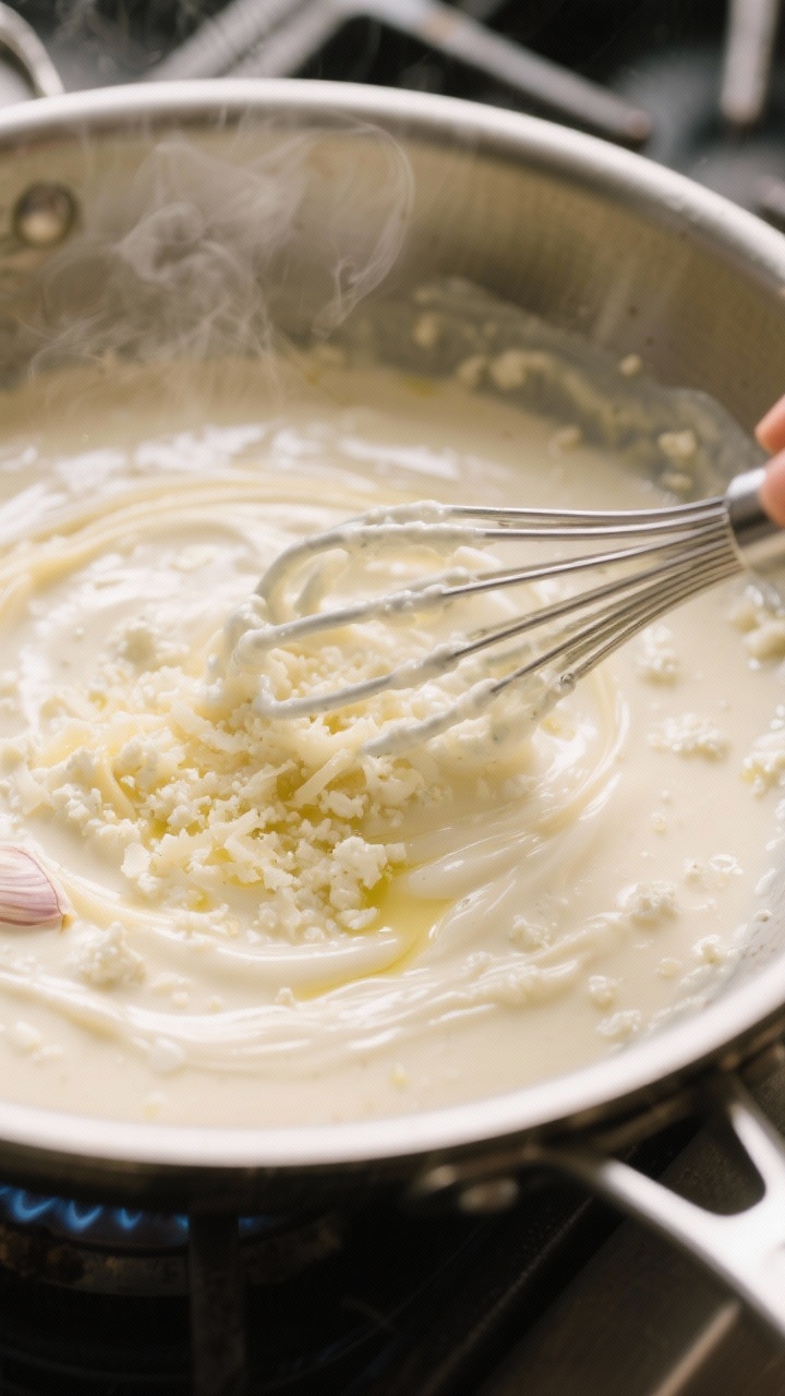 Cooking process of high protein alfredo sauce