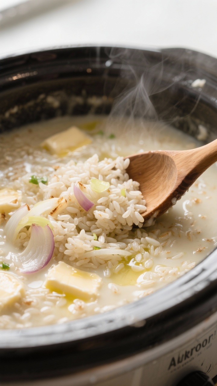 Cooking process of slow cooker risotto