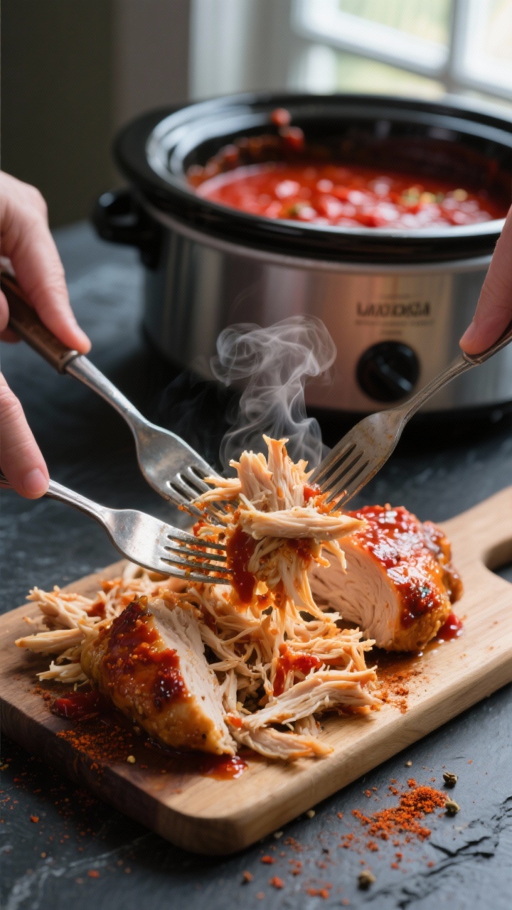 Cooking process, of slow cooker mexican chicken