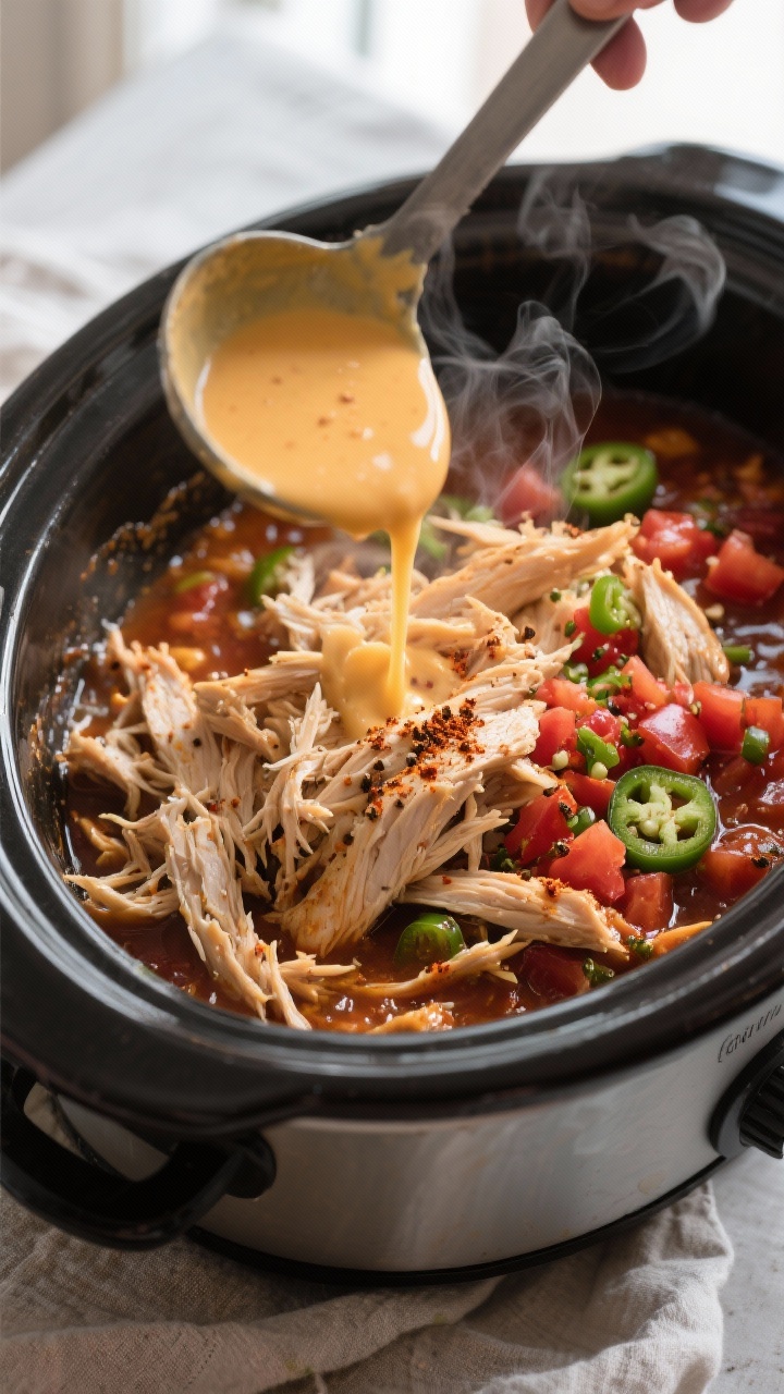slow cooker queso chicken tacos
