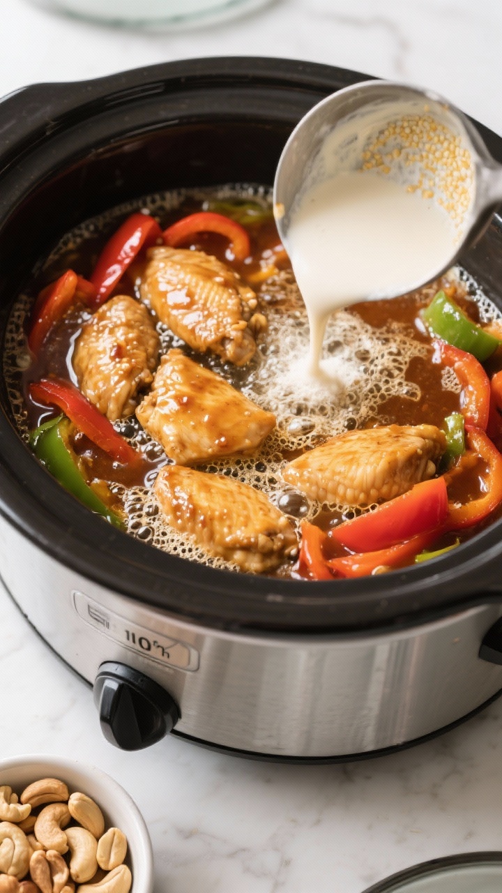 Cooking process of slow cooker cashew chicken