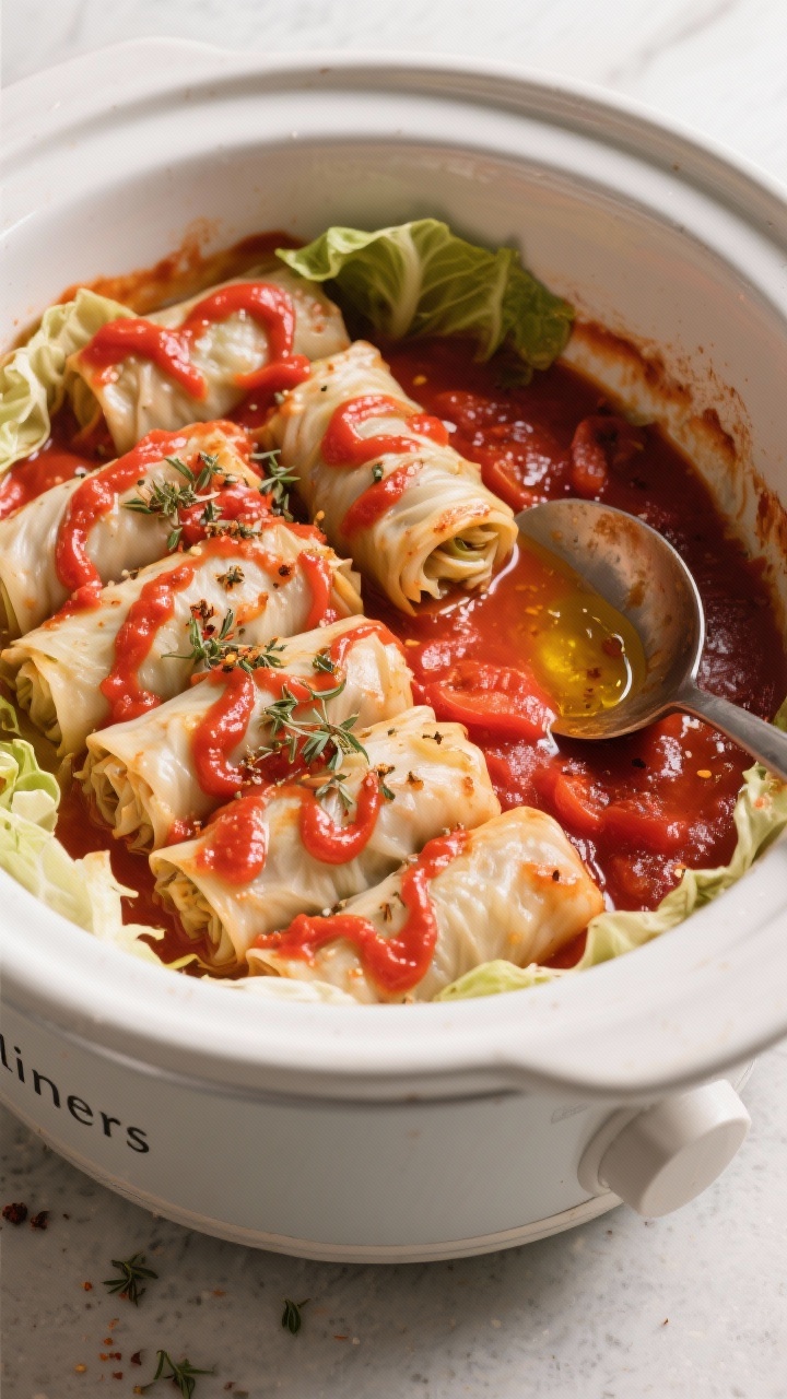 Cooking process of slow cooker cabbage rolls