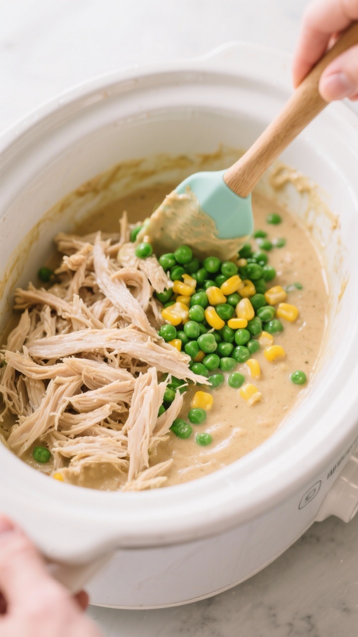 Cooking process of slow cooker chicken pot pie