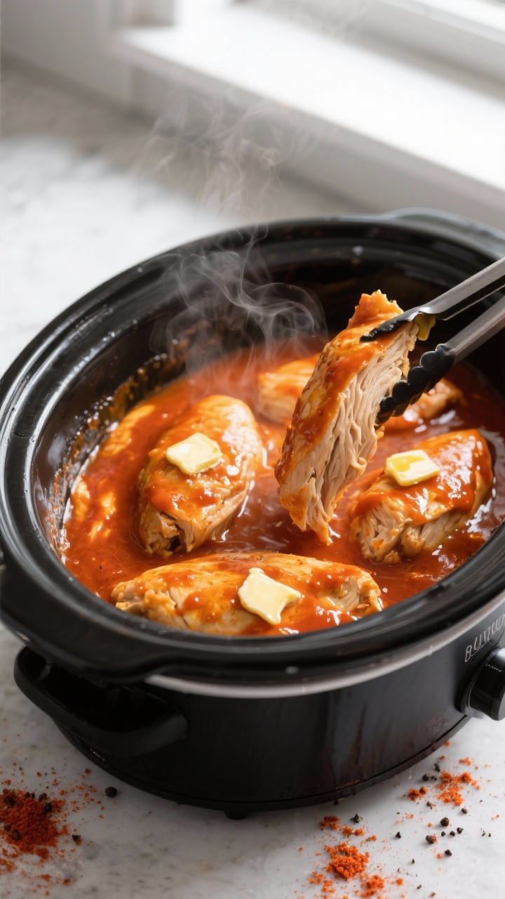 Cooking process of slow cooker buffalo chicken
