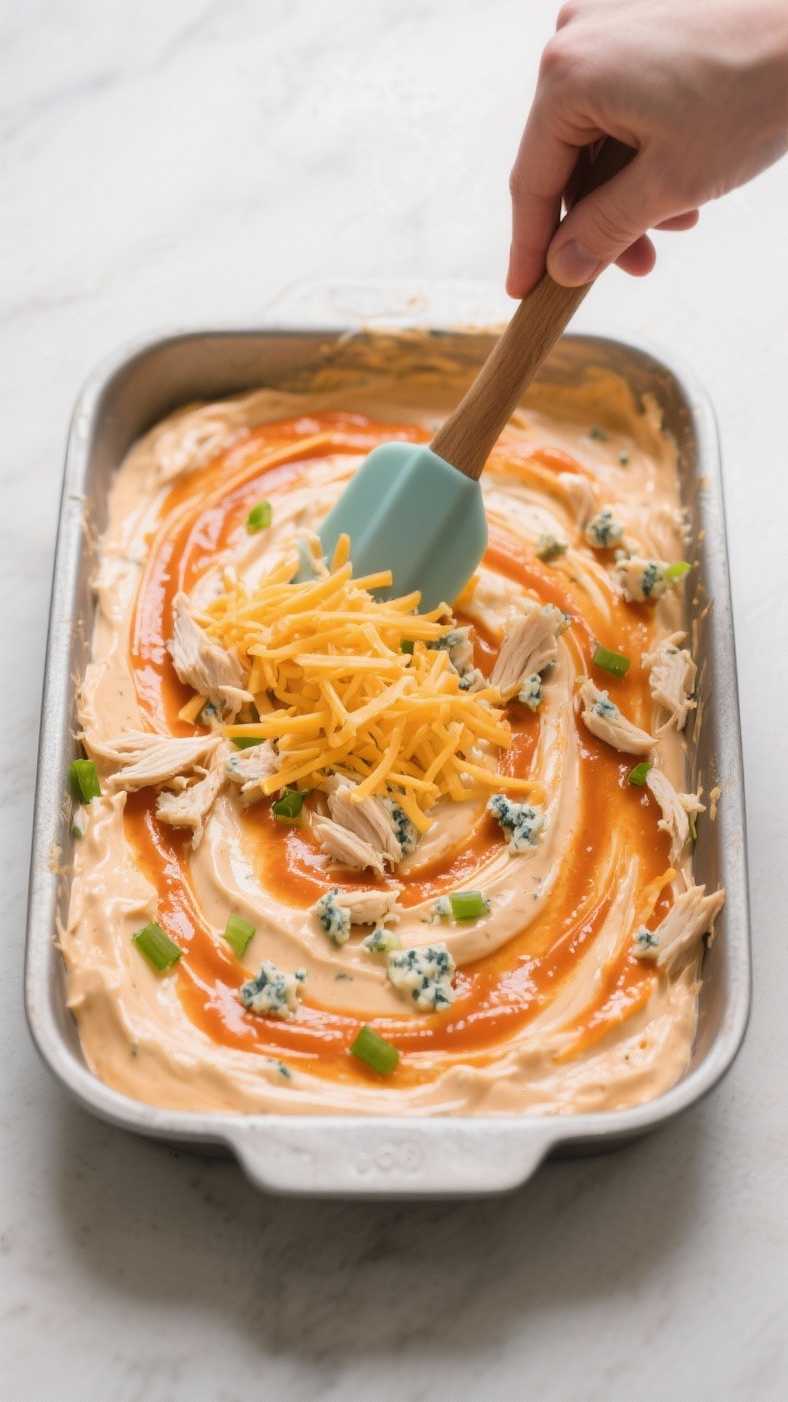 Cooking process of High Protein Buffalo Chicken Dip