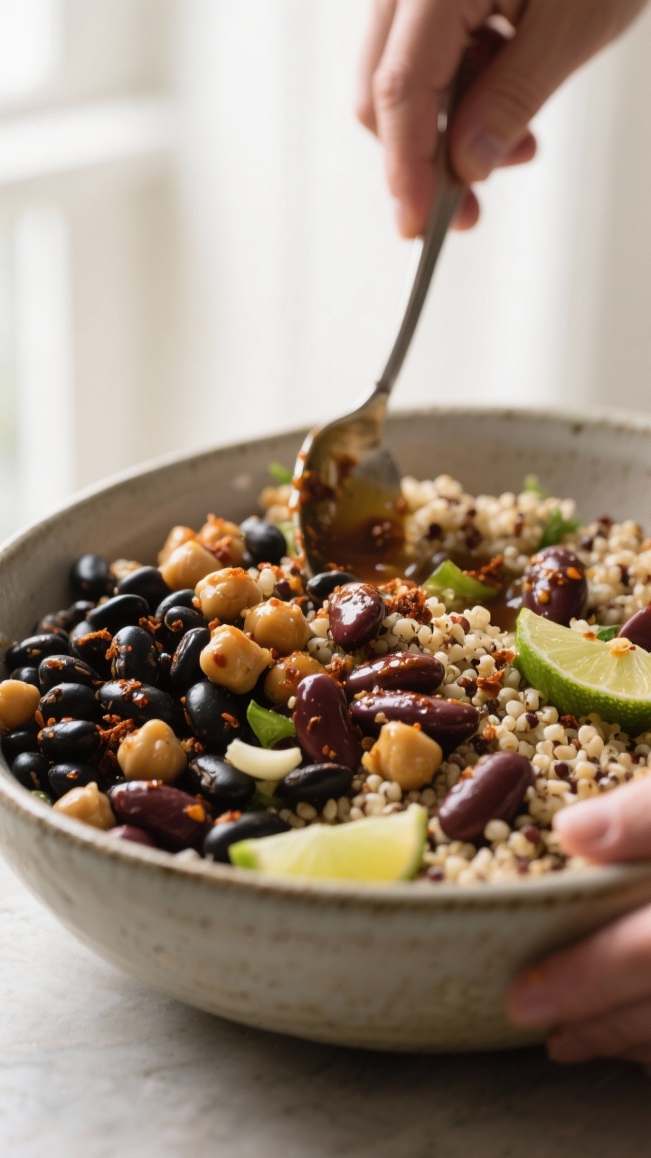 Cooking process of high protein bean salad bowl