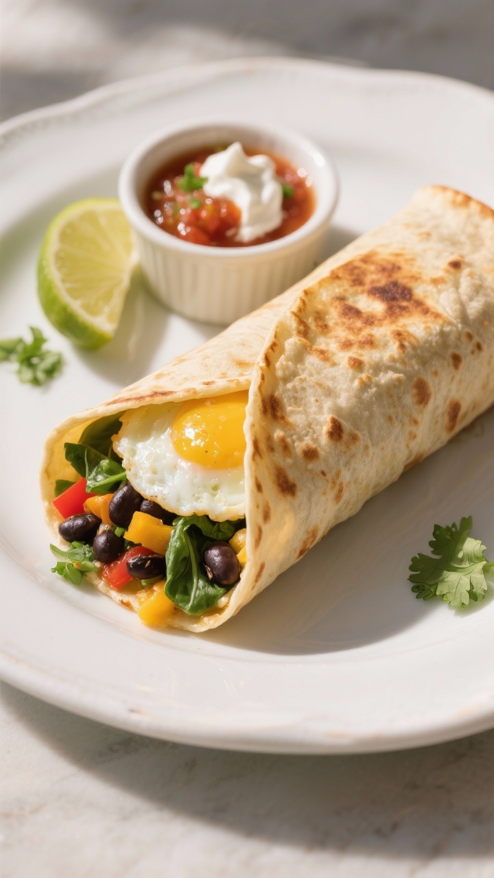 Final dish of high protein breakfast burrito