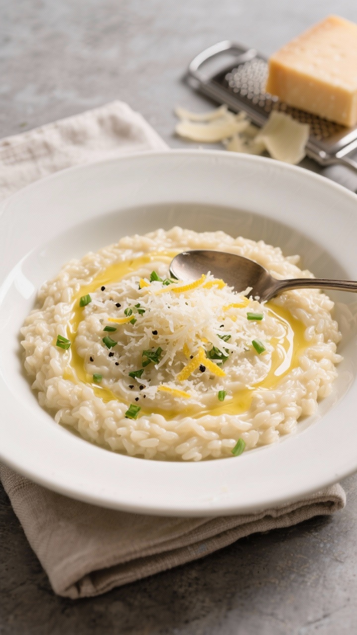 Final dish, plated slow cooker risotto