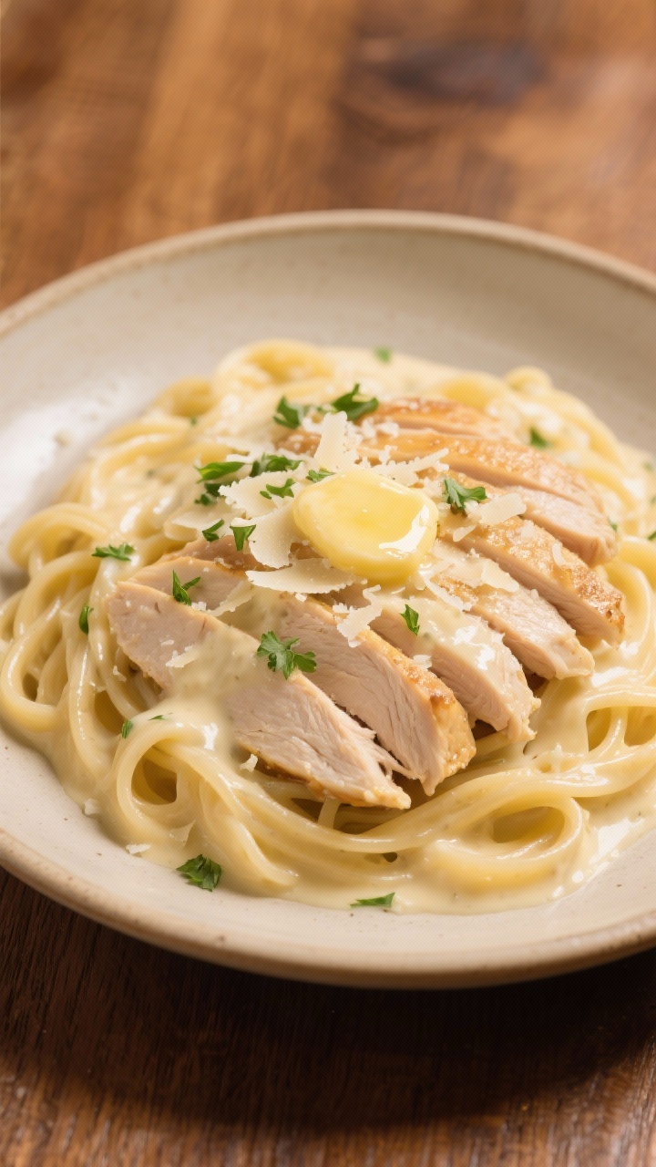 Final dish presentation Slow Cooker Chicken Alfredo
