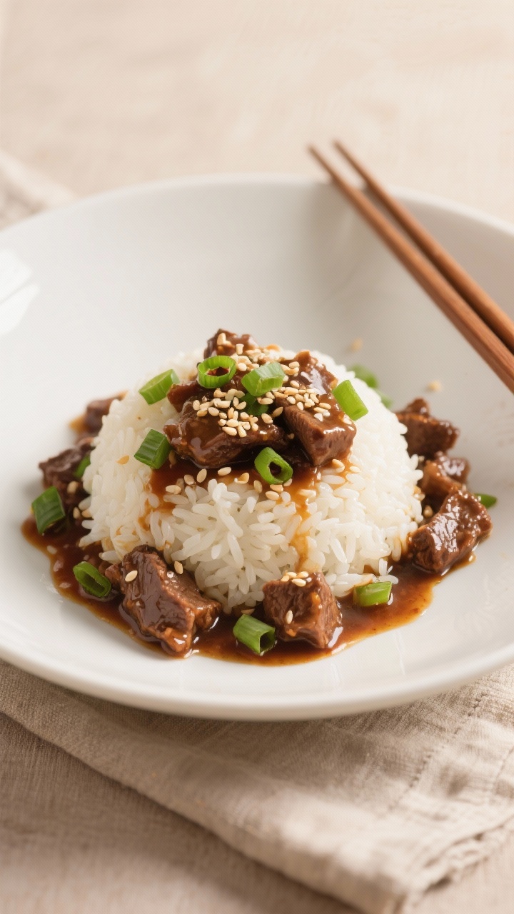 Final dish presentation of slow cooker mongolian beef recipe