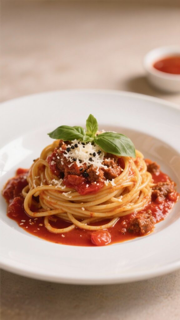 final served slow cooker spaghetti sauce