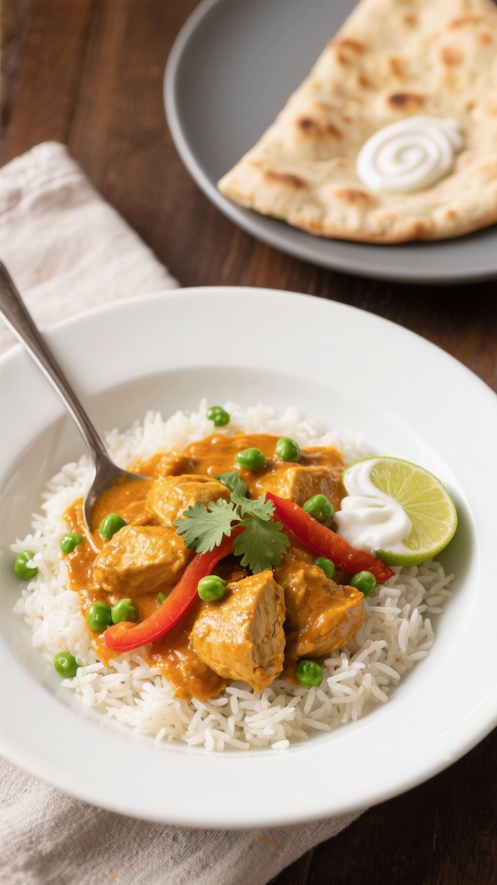 Final dish presentation of slow cooker chicken curry