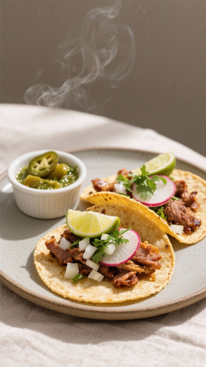Final dish presentation of slow cooker carnitas