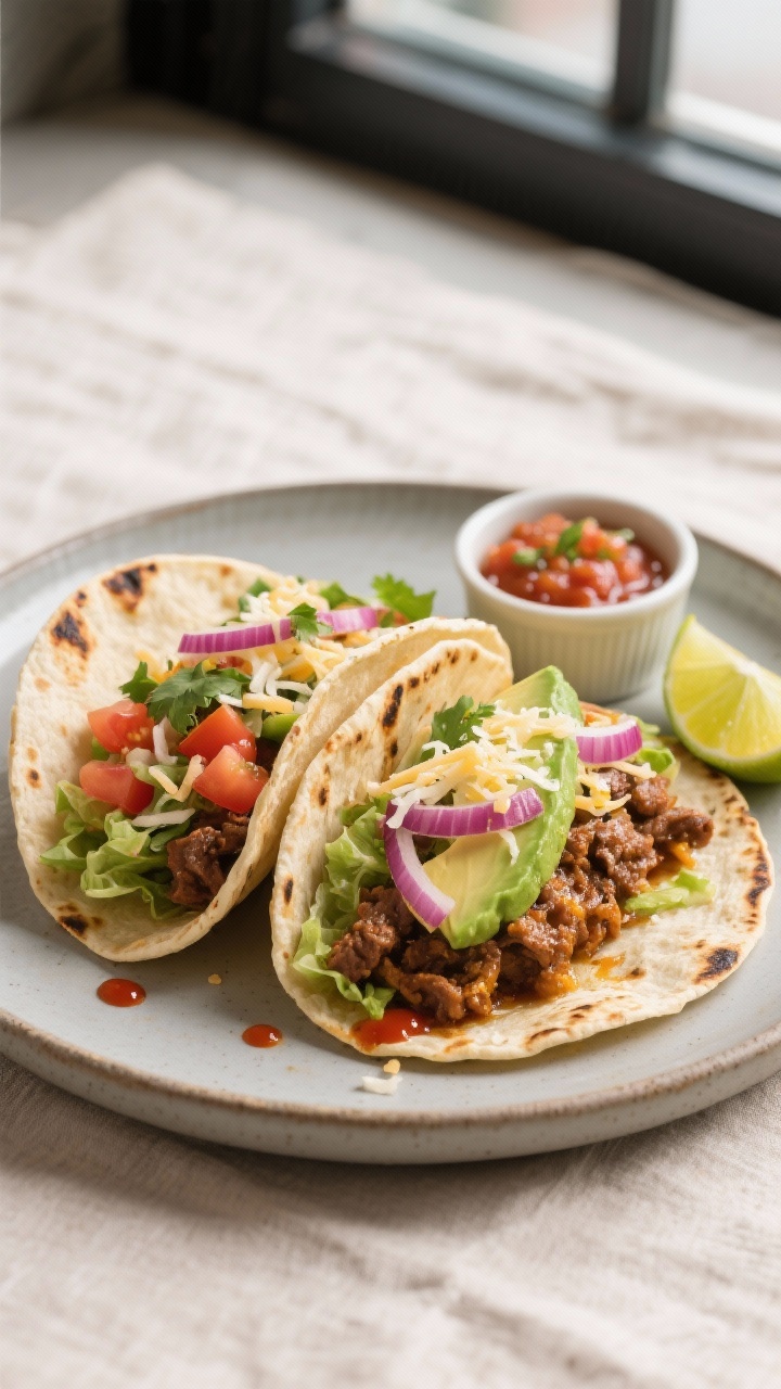 Final dish presentation of slow cooker taco meat