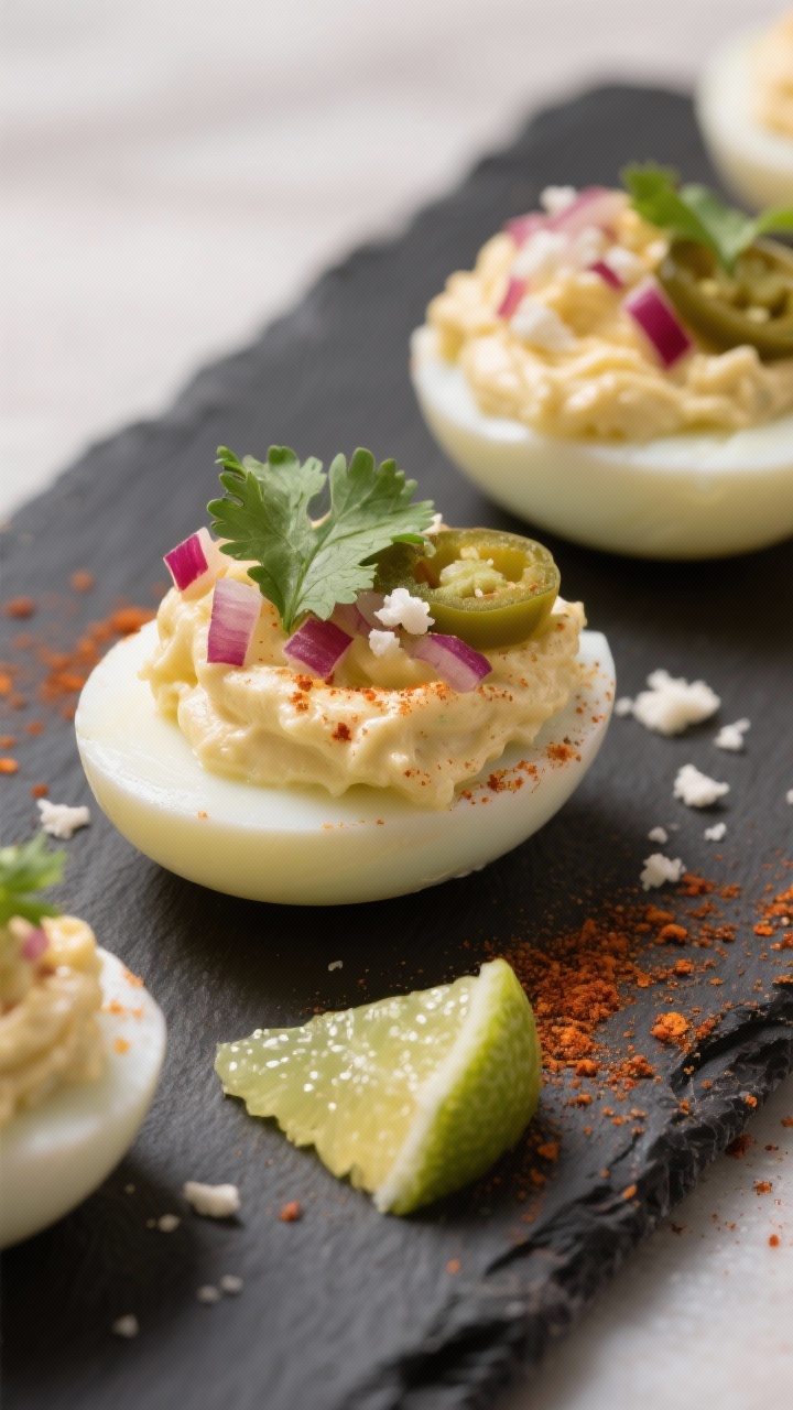 Final plated spicy mexican deviled eggs
