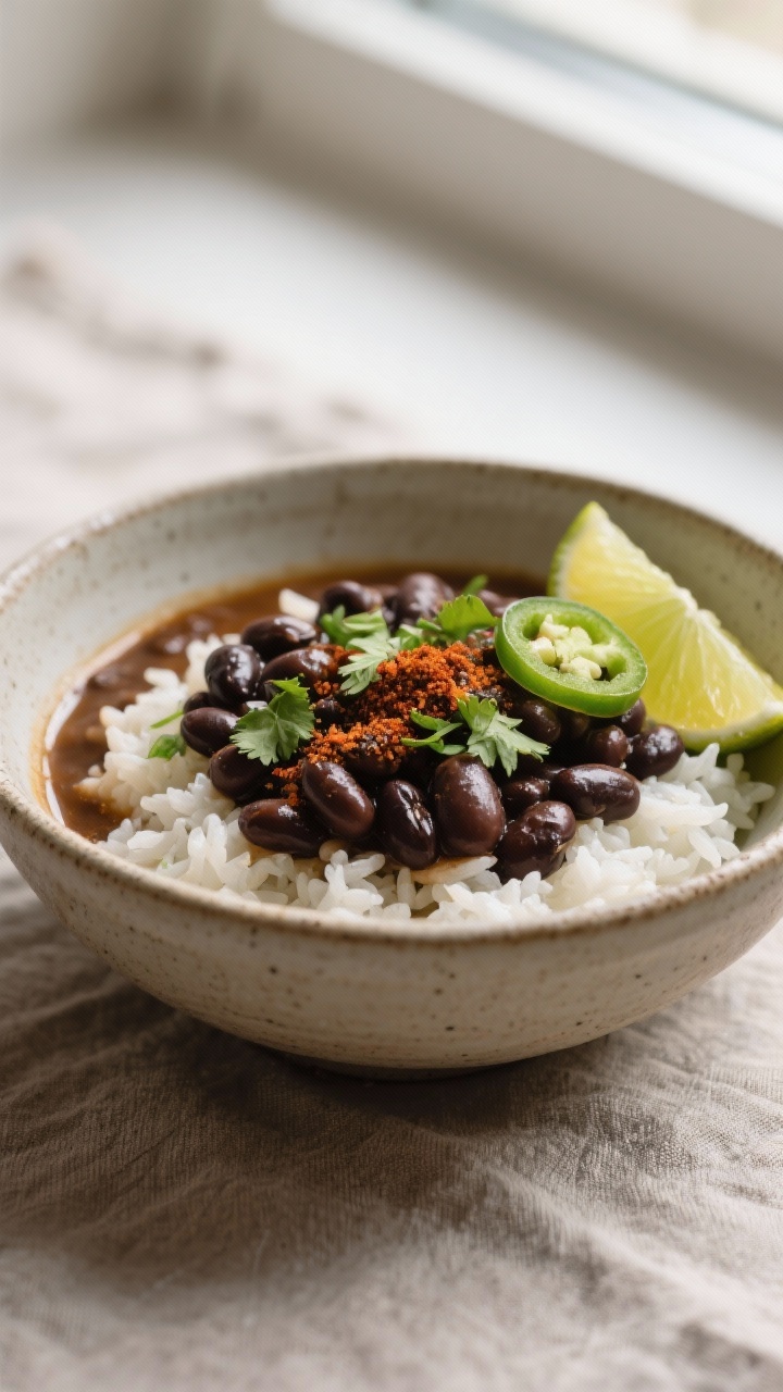 Final plated bowl of slow cooker black beans