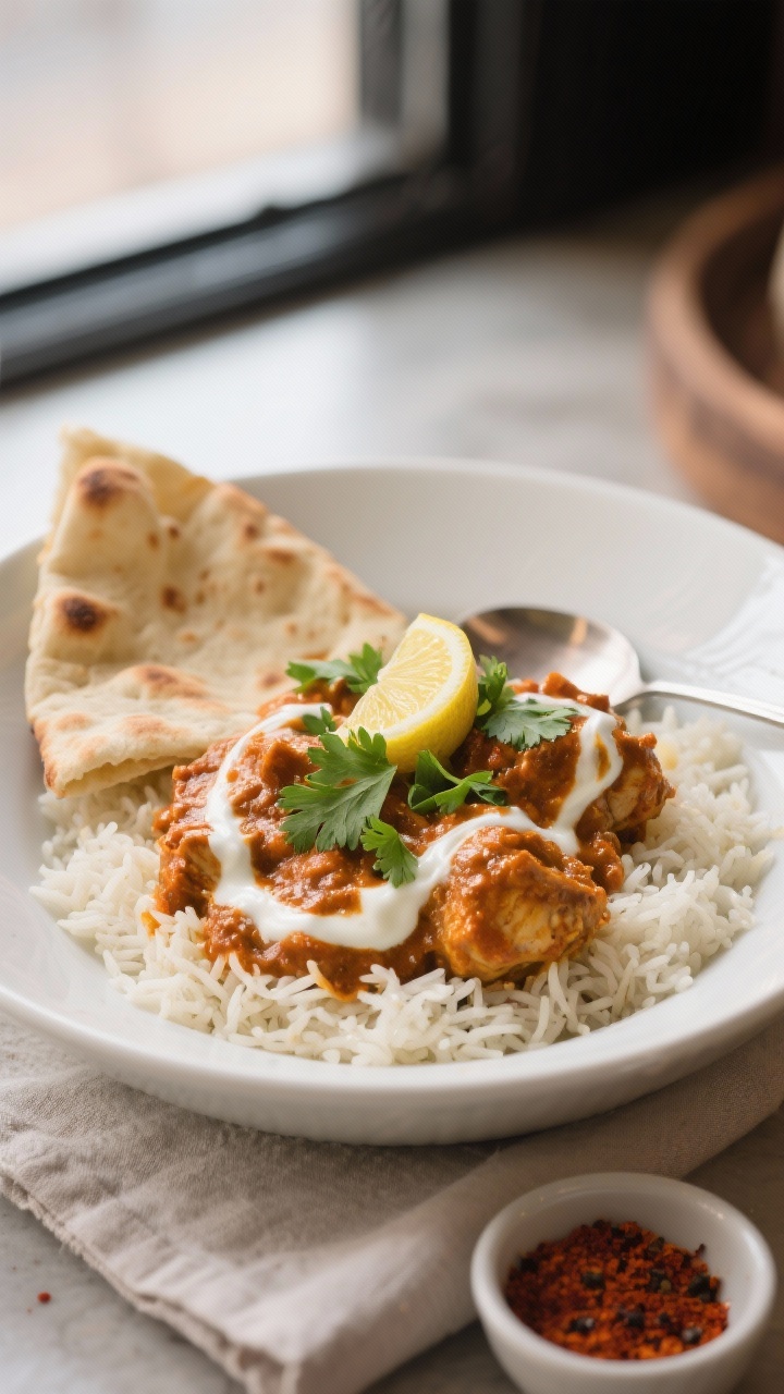 Final plated dish of slow cooker chicken tikka masala