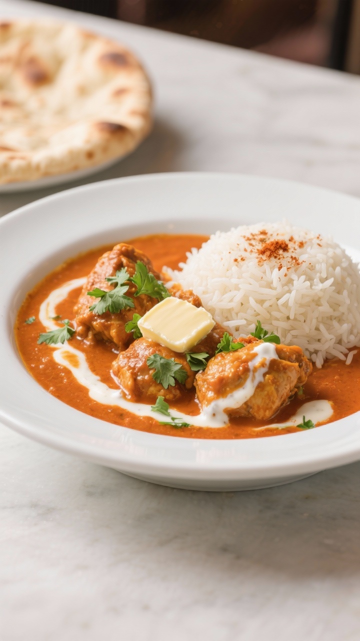Final plated dish of slow cooker butter chicken