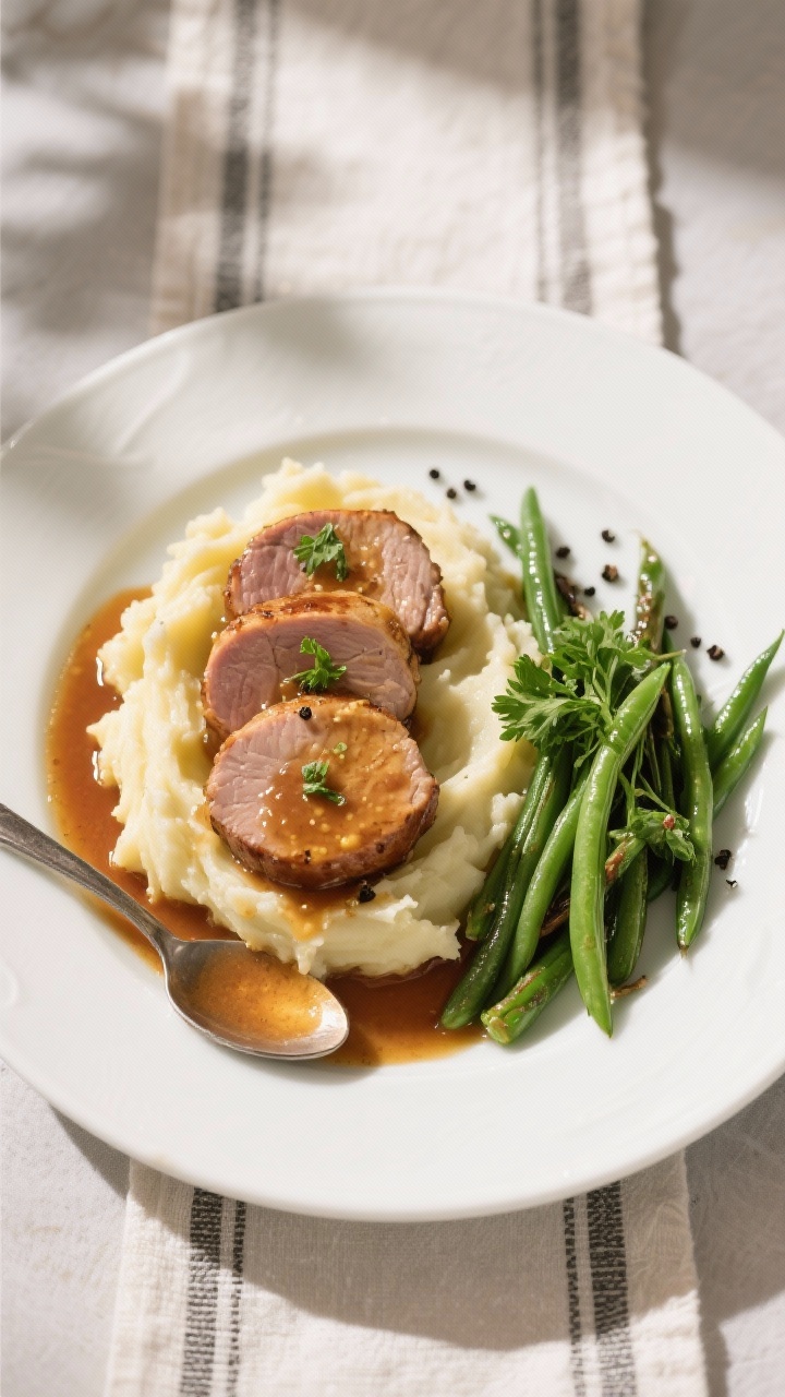 Final plated dish of slow cooker pork tenderloin